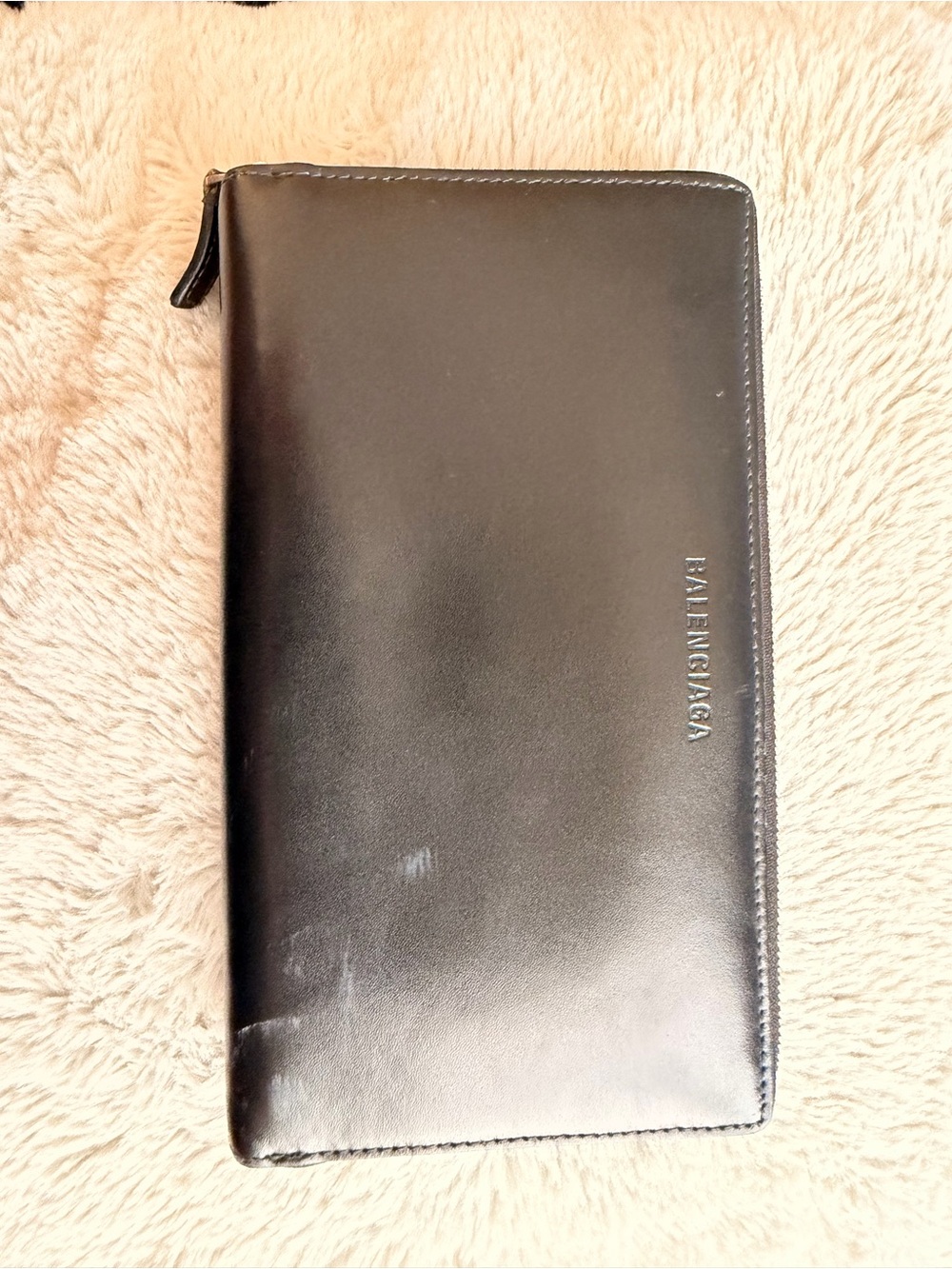 Authentic Balenciaga Black Leather Zip Wallet